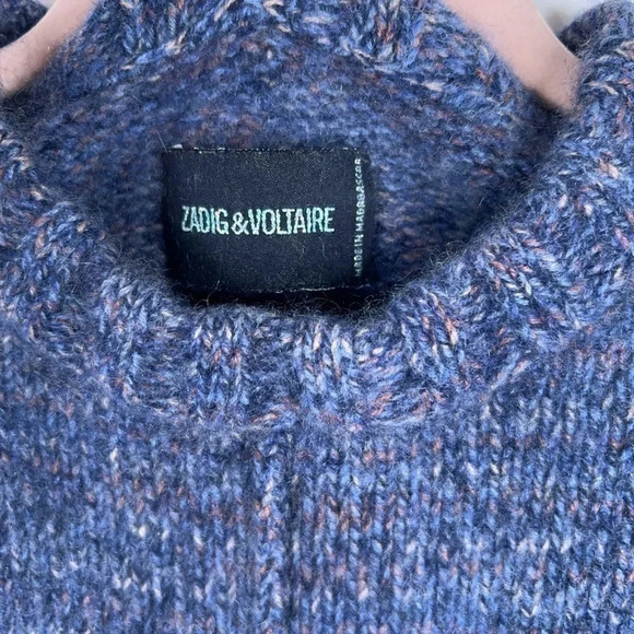 Zadig & Voltaire Andrea Cashmere Sweater Blue Heather Knit Crew Neck Boxy XS - Picture 7 of 11